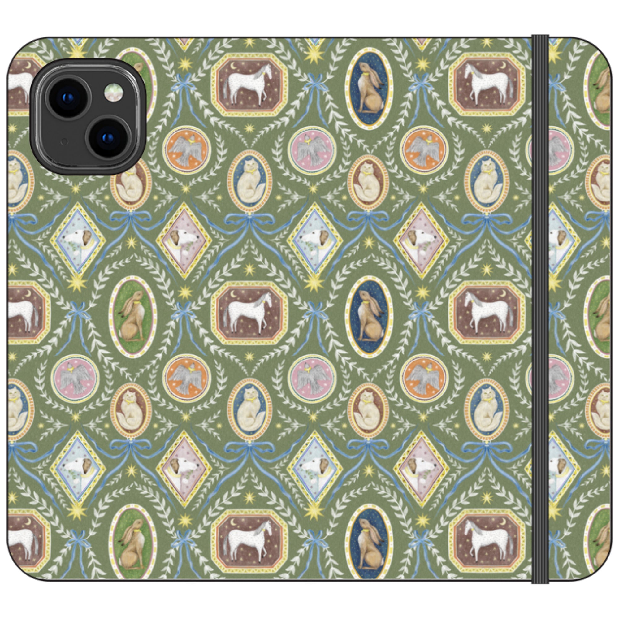 Charleston Moss Green Wallet Case By Catherine Rowe