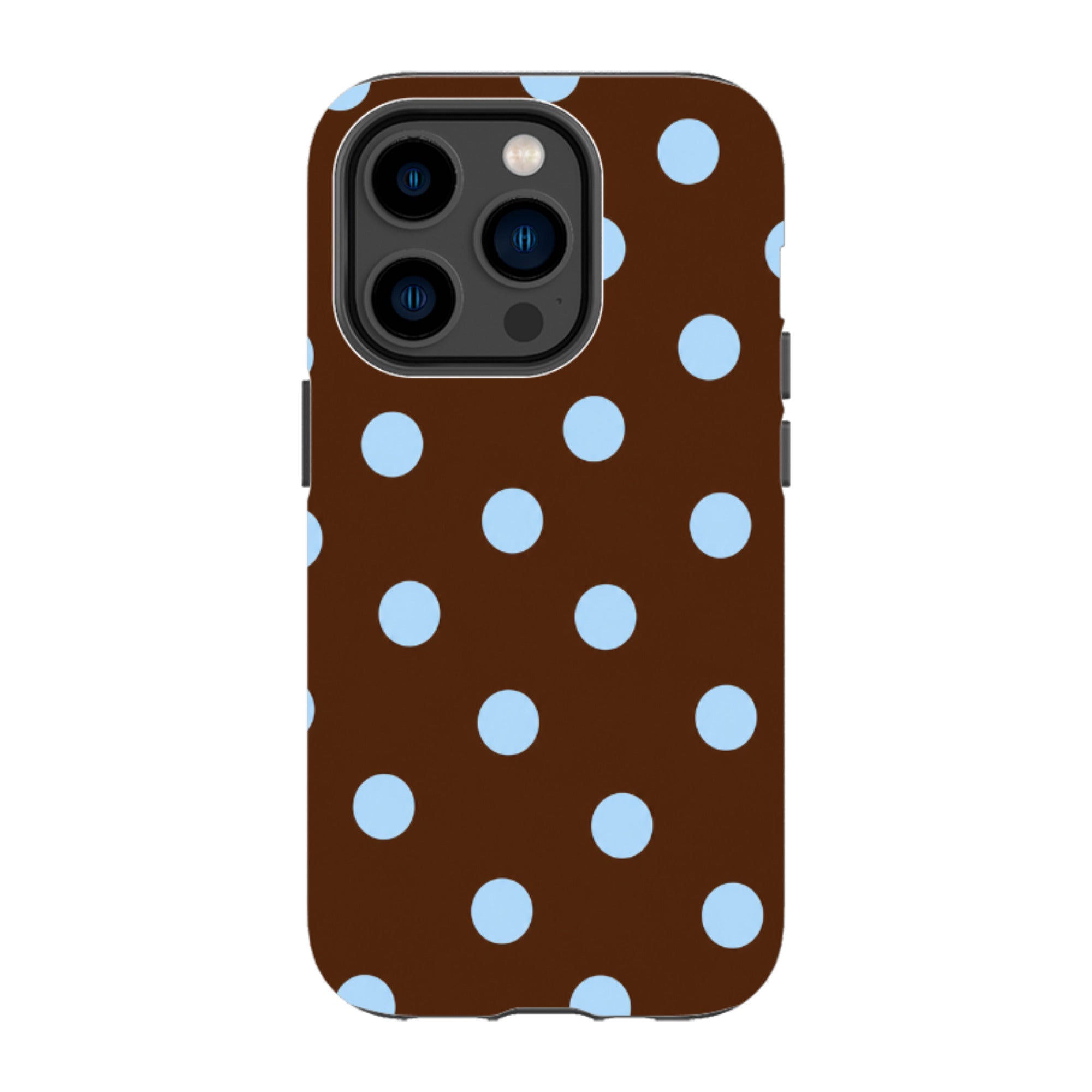 iPhone Tough Case - Chocolate Brown & Baby Blue Polka Dot