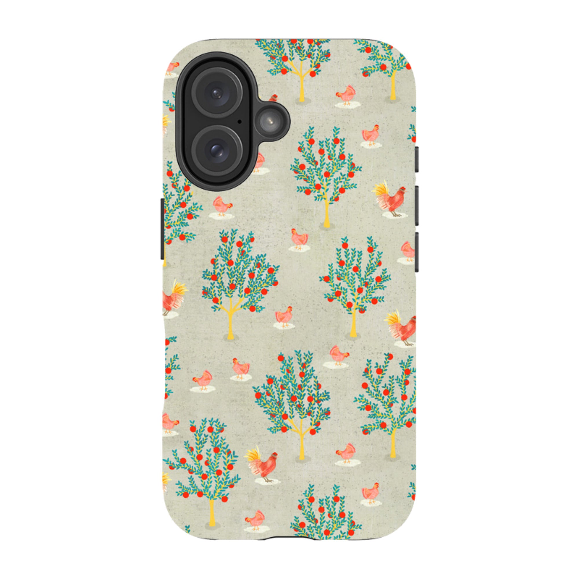 iPhone Tough Case - Apple Trees and Chickens Grey By Katherine Quinn