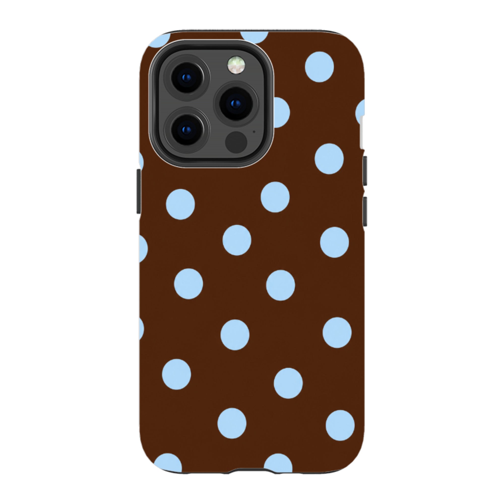 iPhone Tough Case - Chocolate Brown & Baby Blue Polka Dot