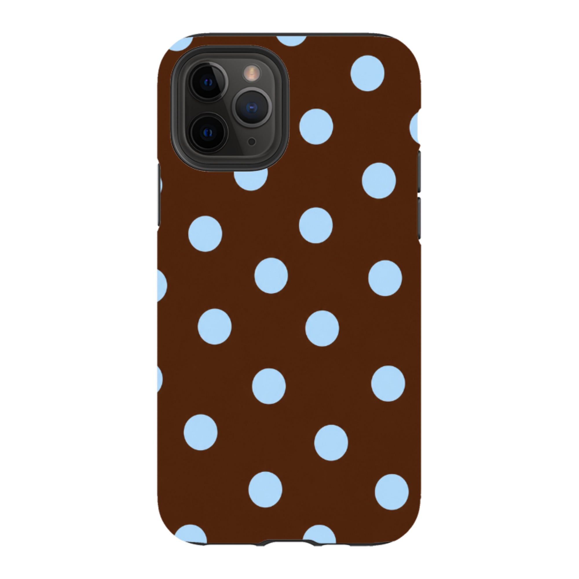 iPhone Tough Case - Chocolate Brown & Baby Blue Polka Dot