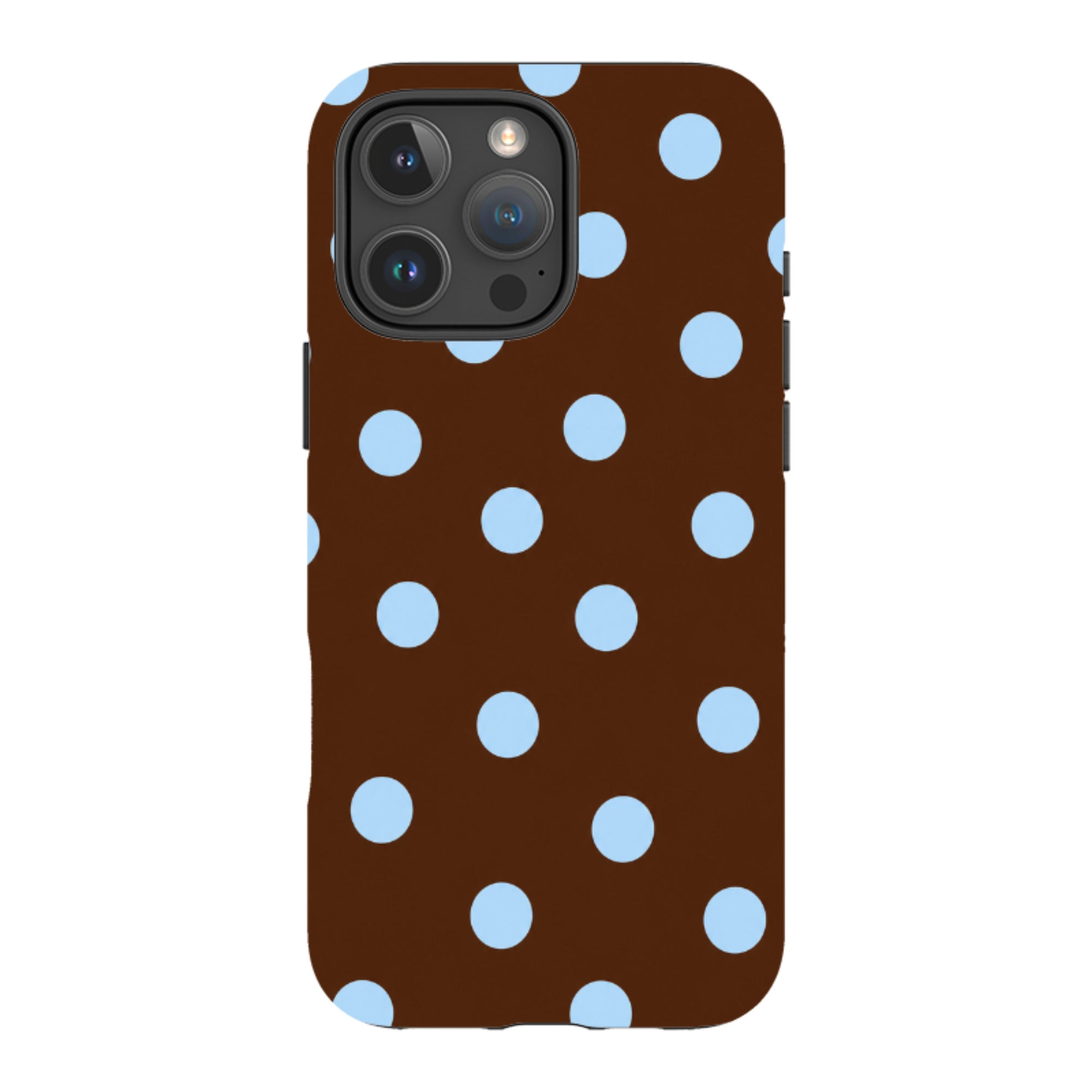 iPhone Tough Case - Chocolate Brown & Baby Blue Polka Dot