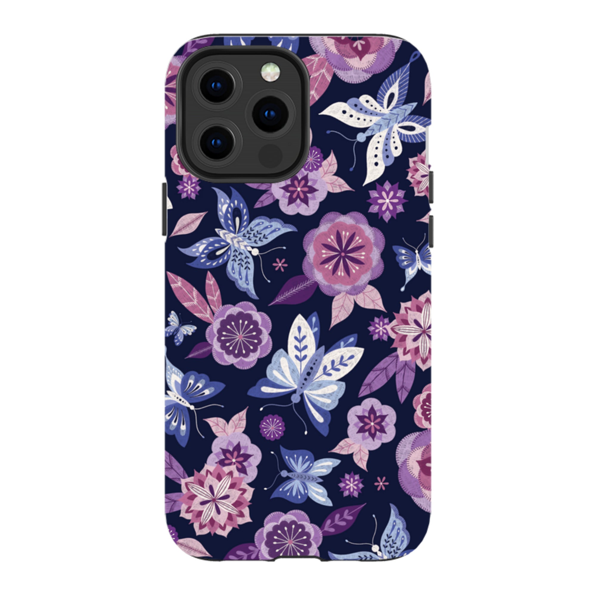 iPhone MagSafe Tough Case -  Butterfly Blooms Navy By Jenny Zemanek