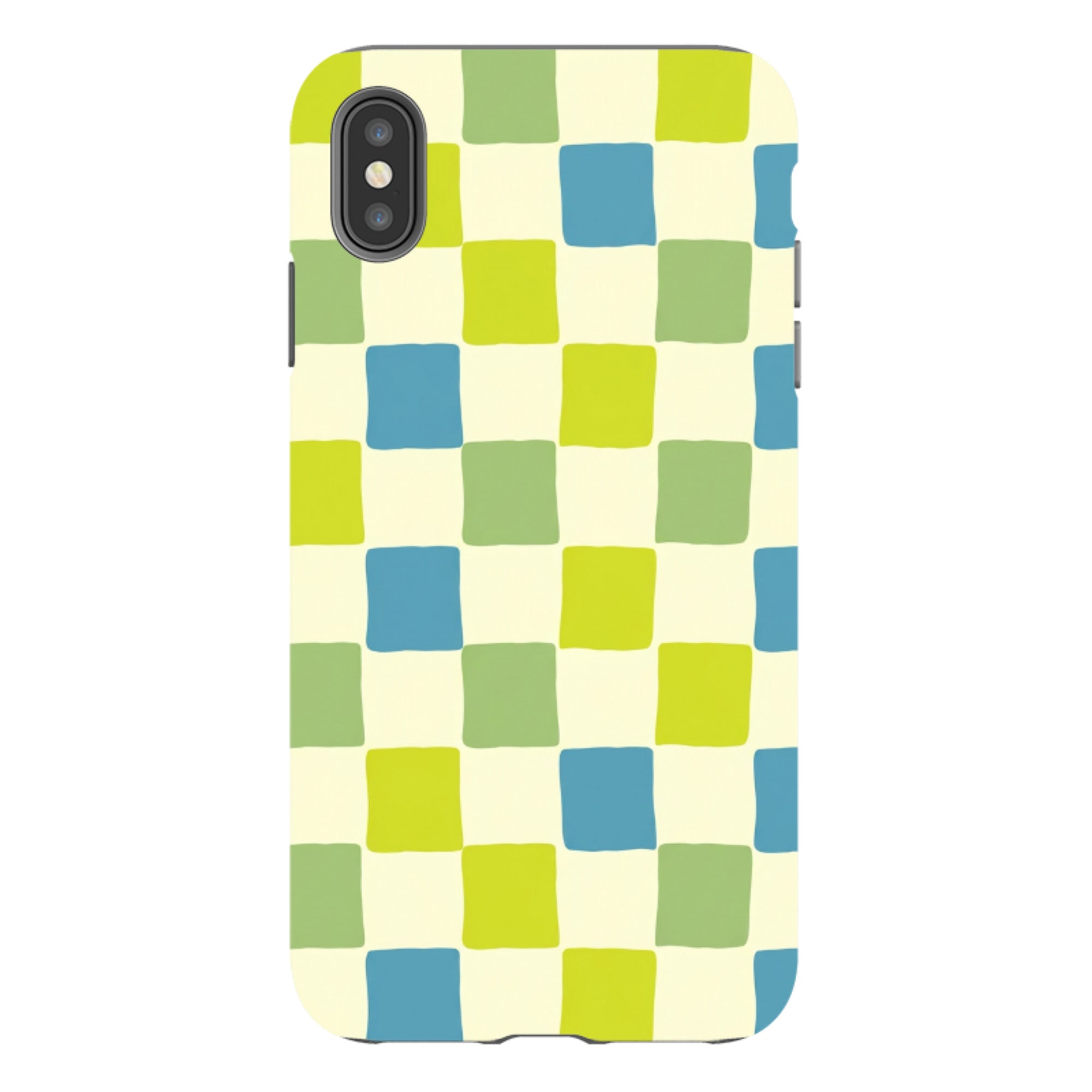 iPhone Tough Case - Lime Green & Blue Checkerboard