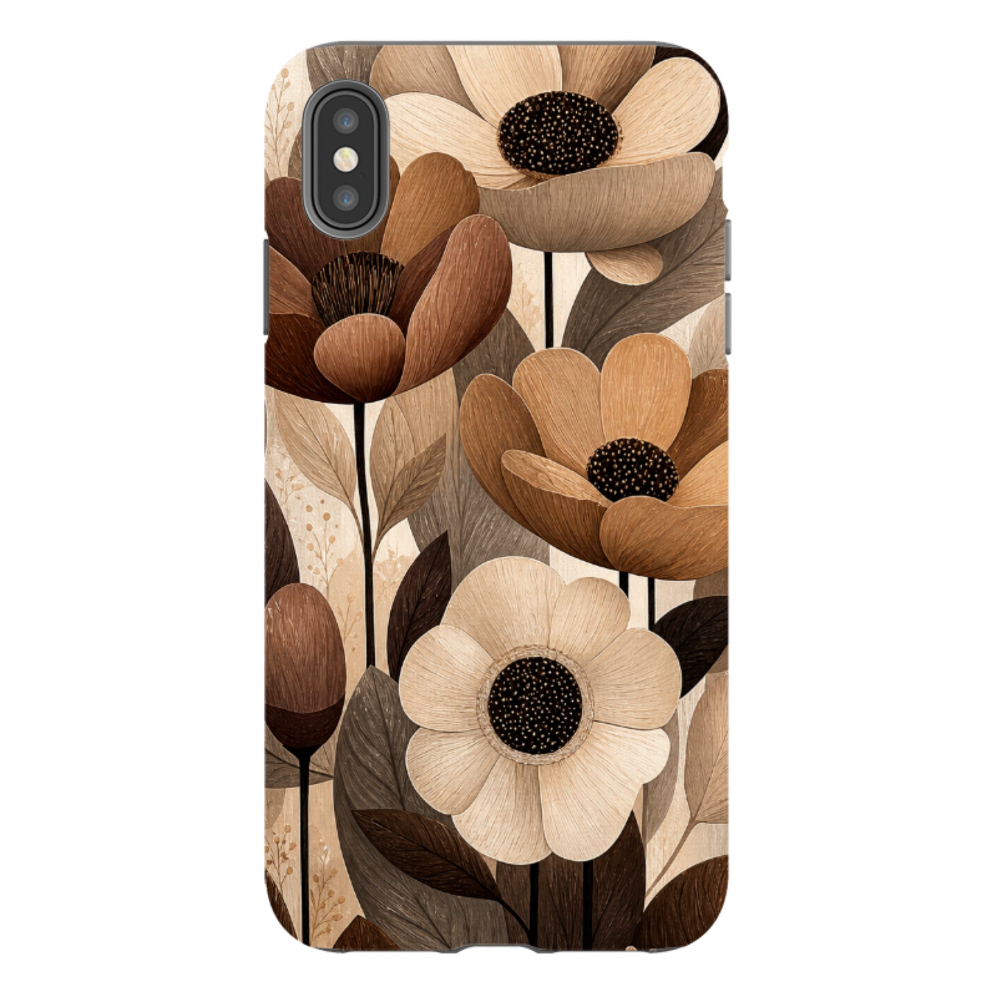 iPhone Tough Case - Chocolate Woodgrain Floral