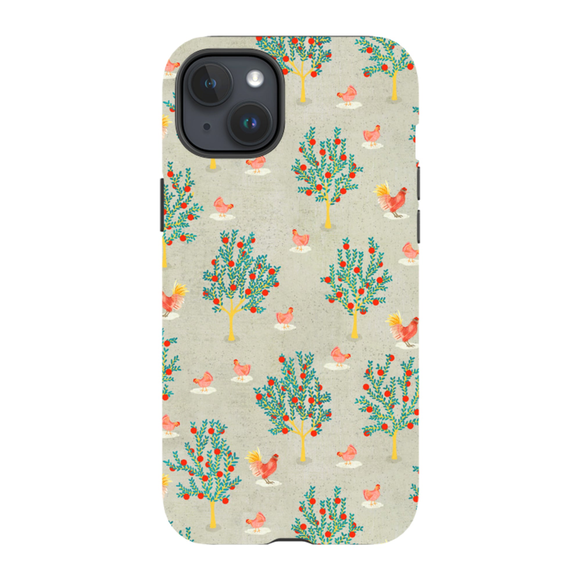 iPhone Tough Case - Apple Trees and Chickens Grey By Katherine Quinn