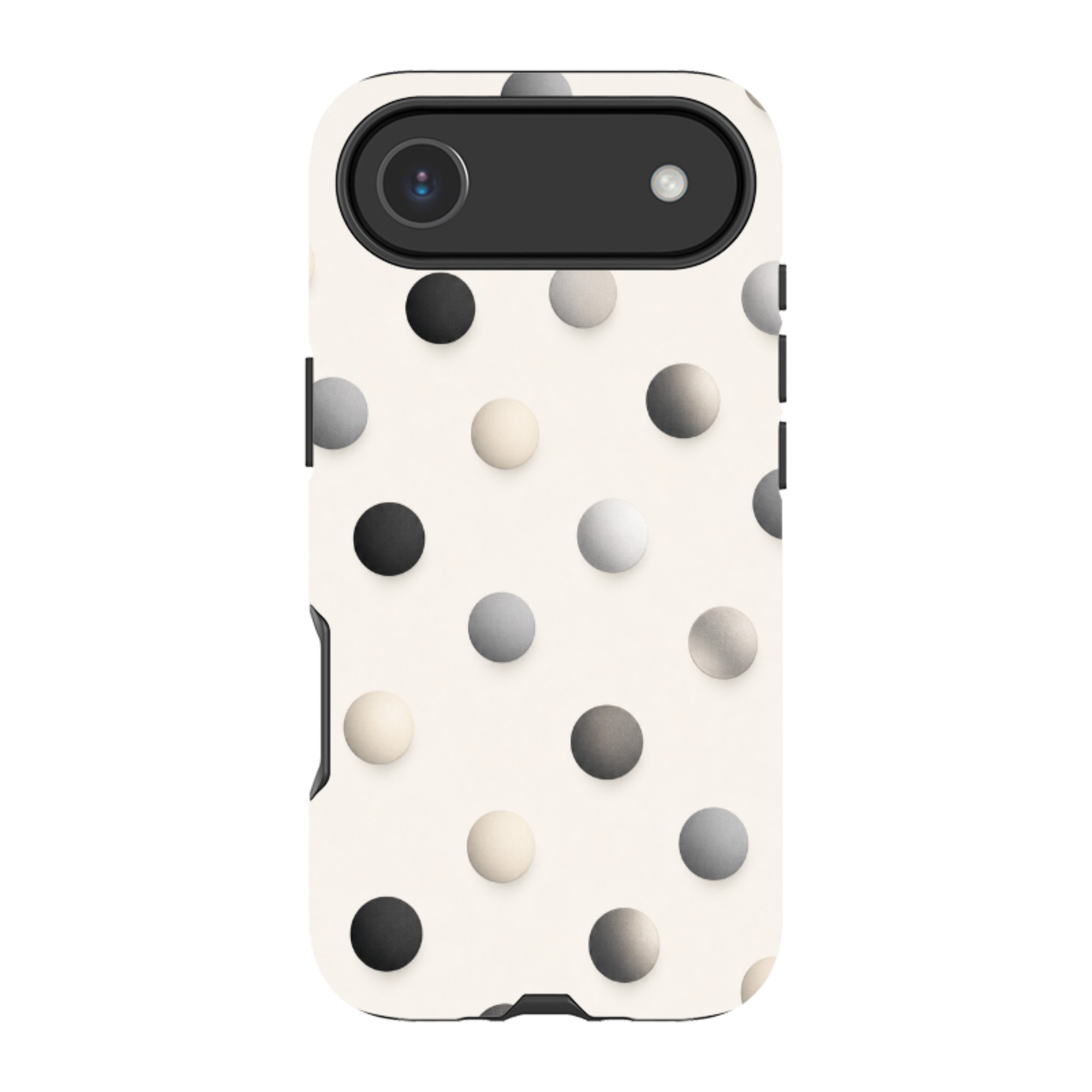 iPhone Tough Case - Cream & Grey Polka Dot