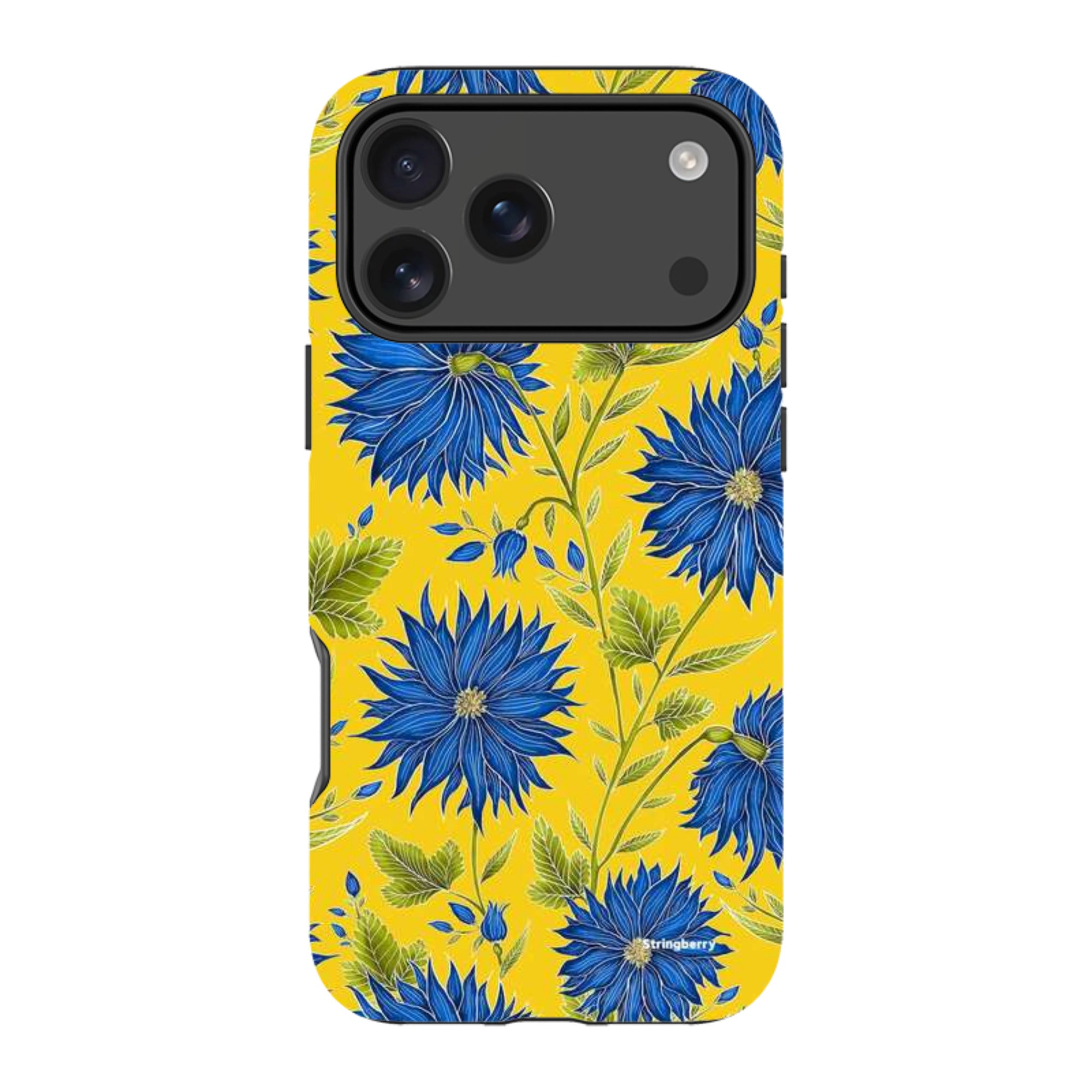 iPhone Tough Case - Blue Flowers Yellow By Catherine Rowe