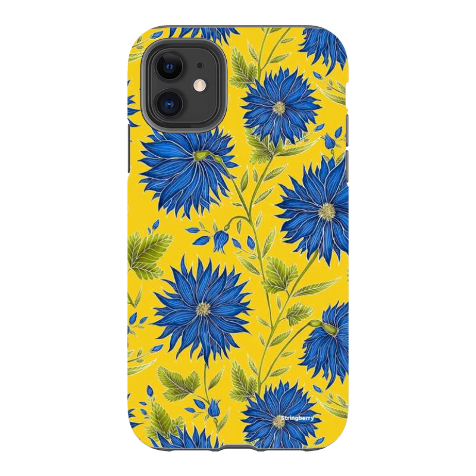 iPhone Tough Case - Blue Flowers Yellow By Catherine Rowe