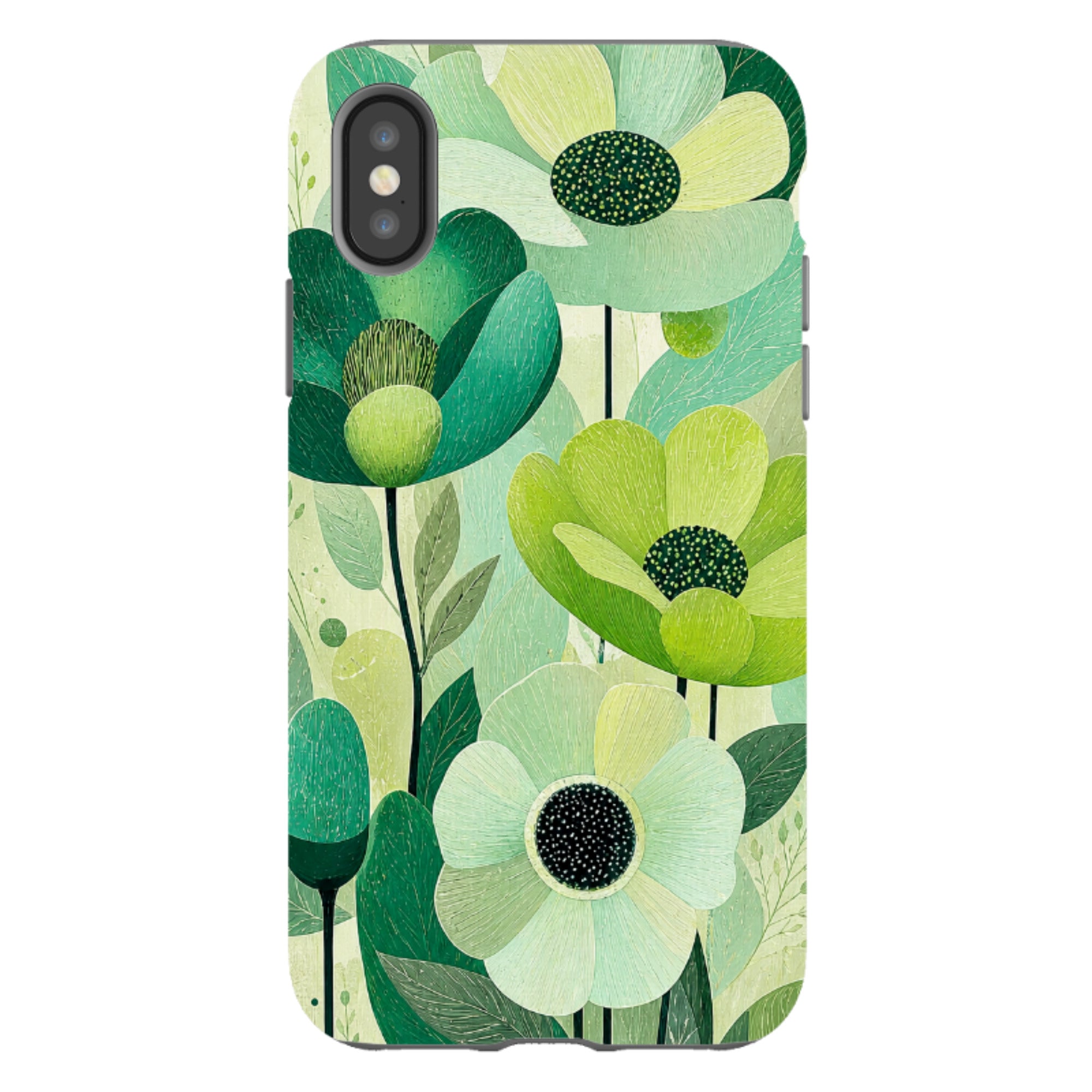 iPhone Tough Case - Mint Woodgrain Floral