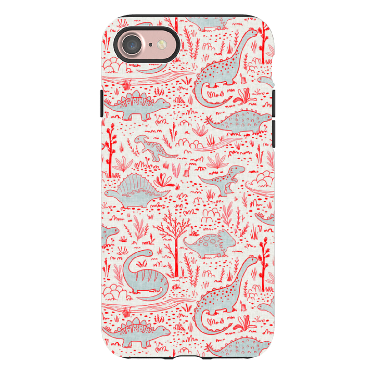 iPhone Tough Case - Dinosaur line Red and Blue By Katherine Quinn