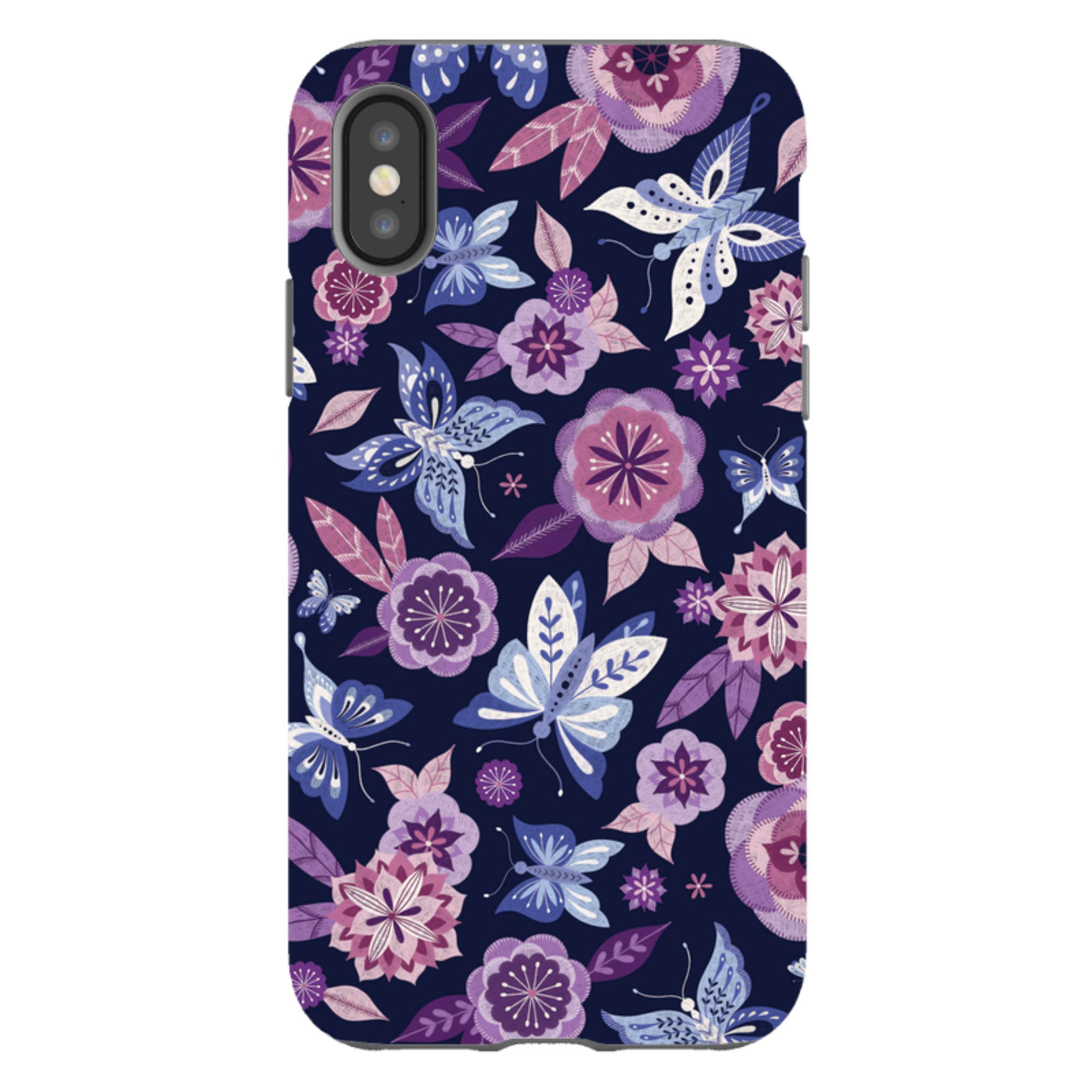 iPhone Tough Case - Butterfly Blooms Navy By Jenny Zemanek