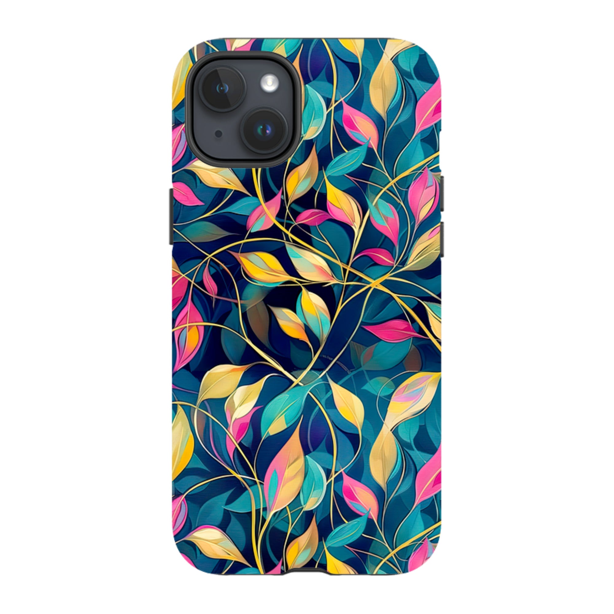 iPhone MagSafe Tough Case - Pink and Teal Leaves