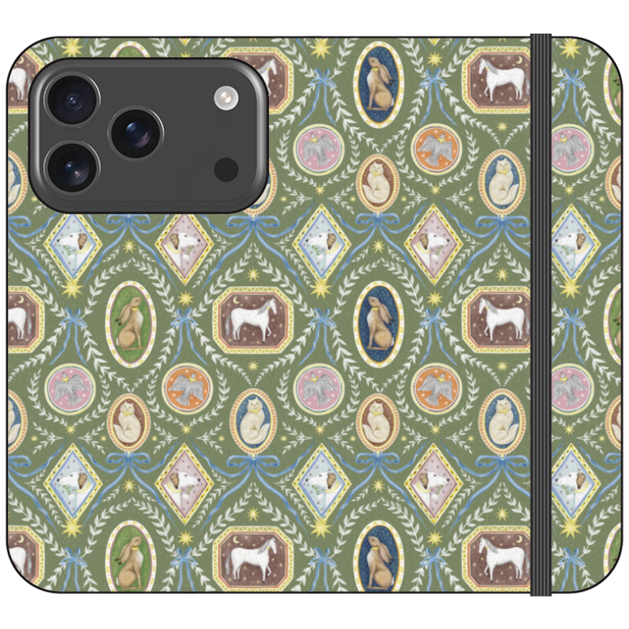 Charleston Moss Green Wallet Case By Catherine Rowe