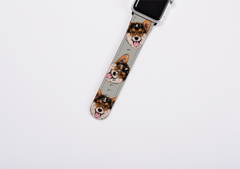 Welsh Corgi Grey Apple Watch Strap