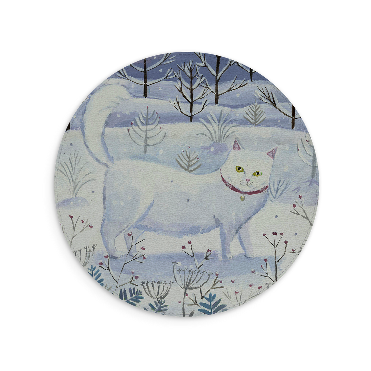 White Cat Mouse Mat By Mary Stubberfield