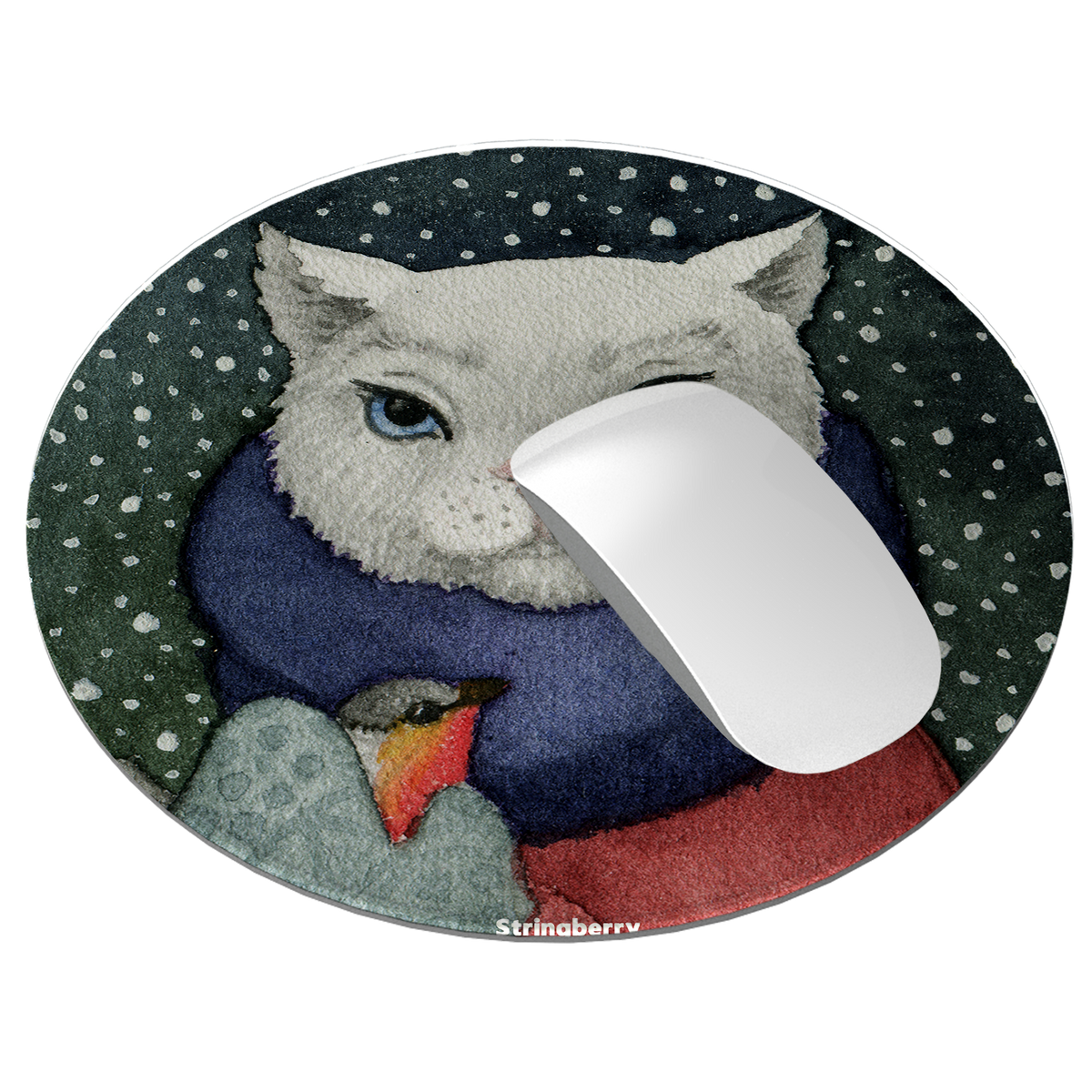 Winter Cat Vegan Leather Mouse Mat