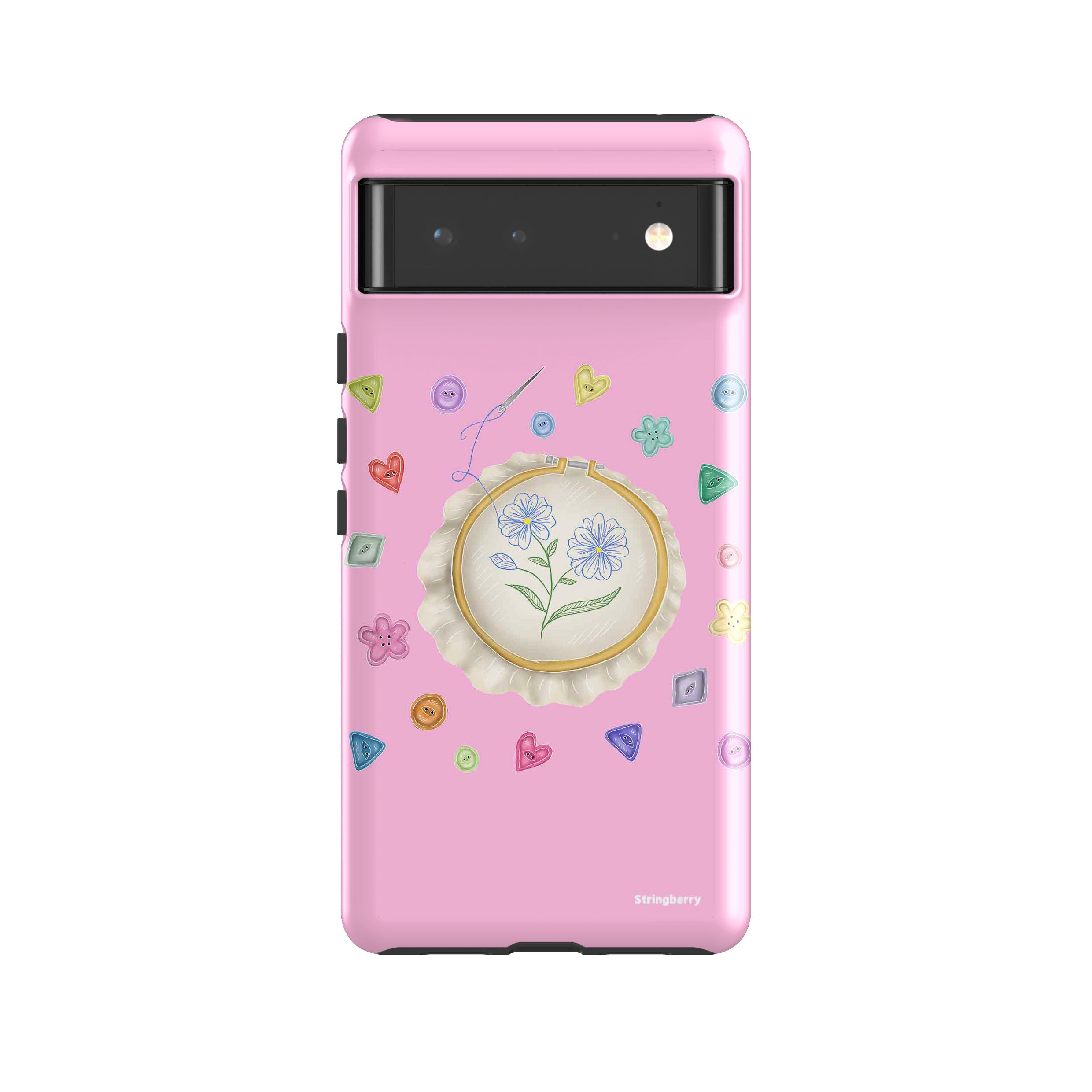 Google Tough Case -  Google Pixel Case Flower Buttons Needlework By Catherine Rowe