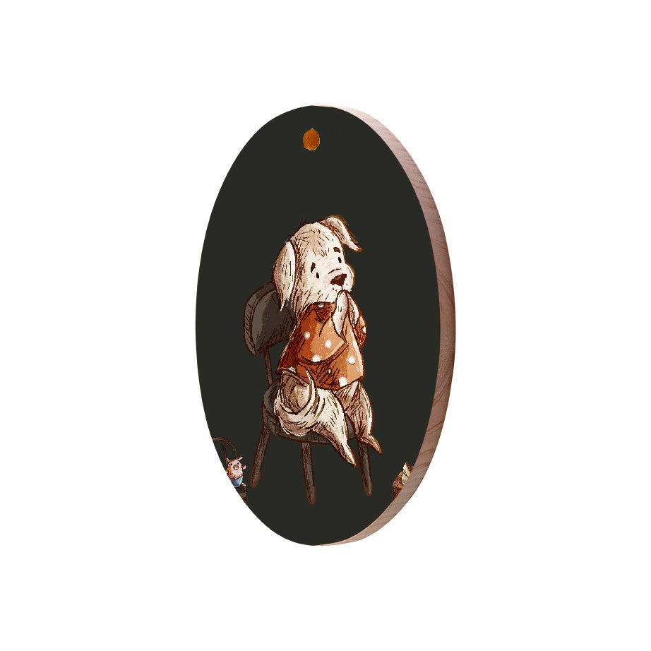 Christmas Decorations ANTICIPATION- Wooden Xmas Oval Decoration and Fridge Magnet