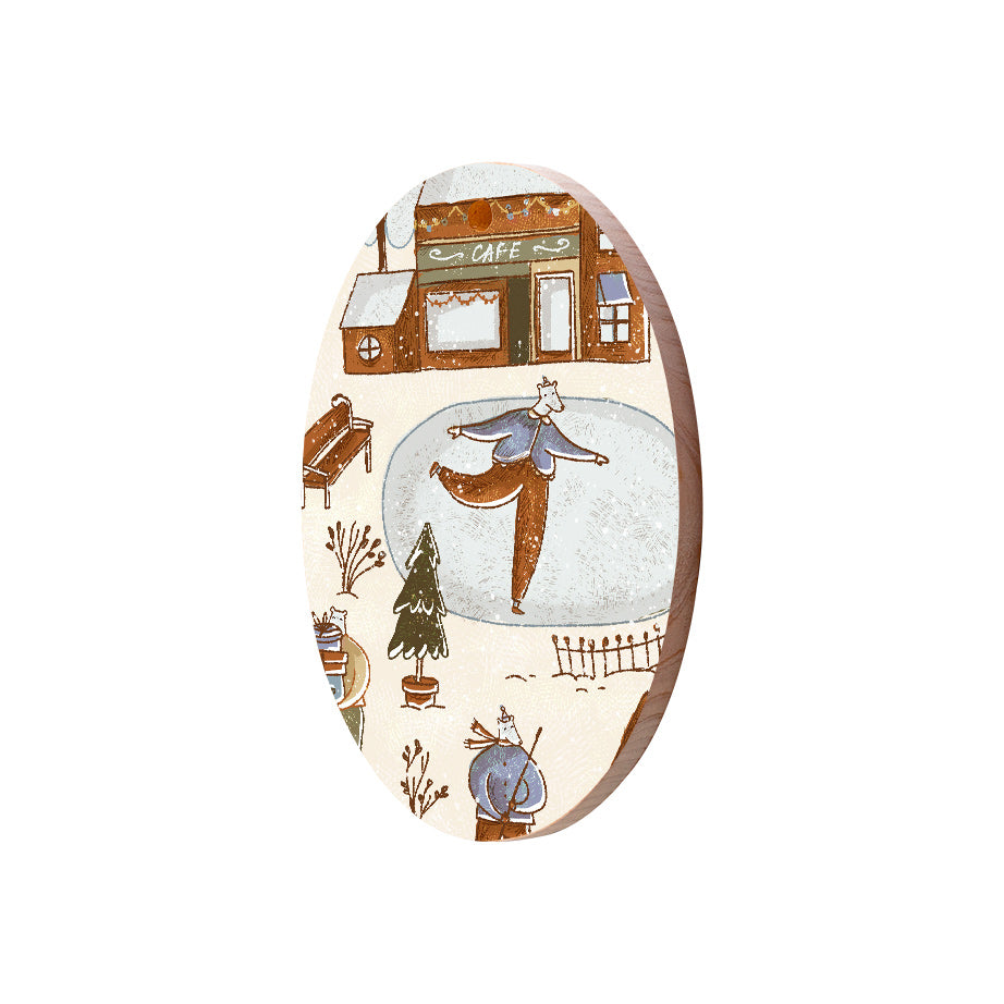 Christmas Decorations BEAR XMAS- Wooden Xmas Oval Decoration and Fridge Magnet