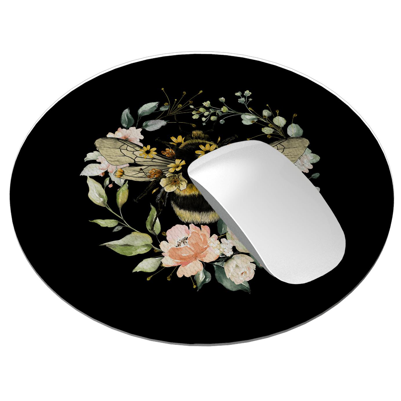 Bee I Black Vegan Leather Mouse Mat