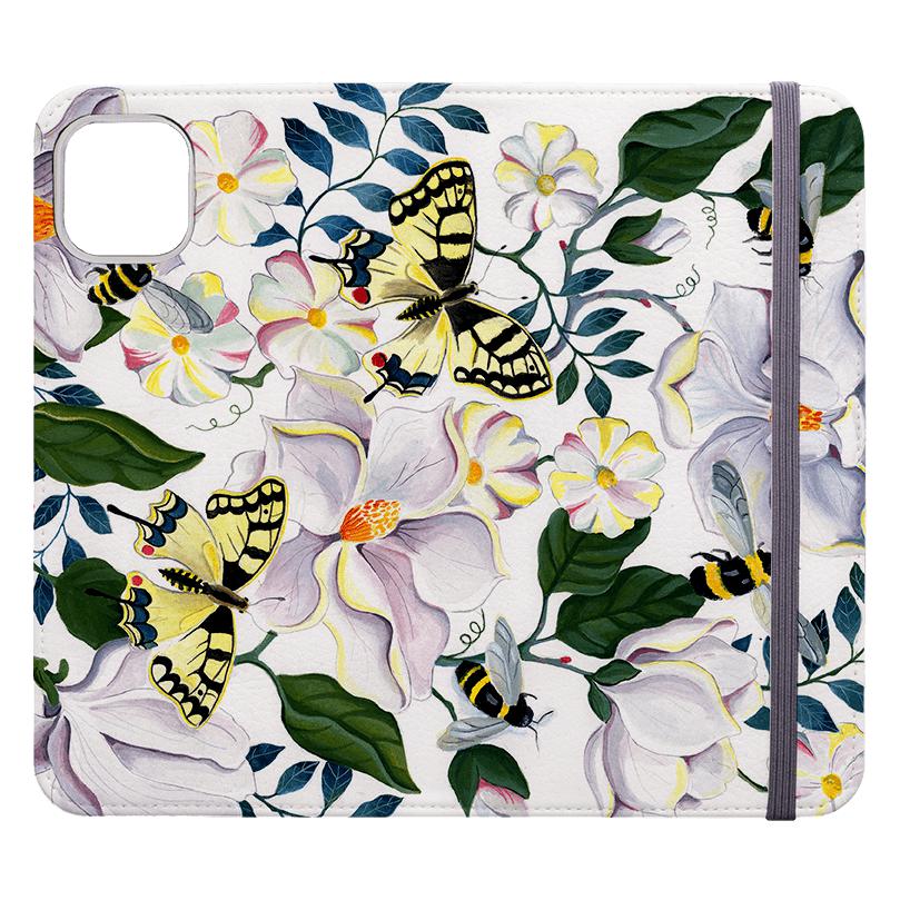 Wallet phone case-Bees And Magnolia By Bex Parkin-Vegan Leather Wallet Case Vegan leather. 3 slots for cards Fully printed exterior. Compatibility See drop down menu for options, please select the right case as we print to order.-Stringberry