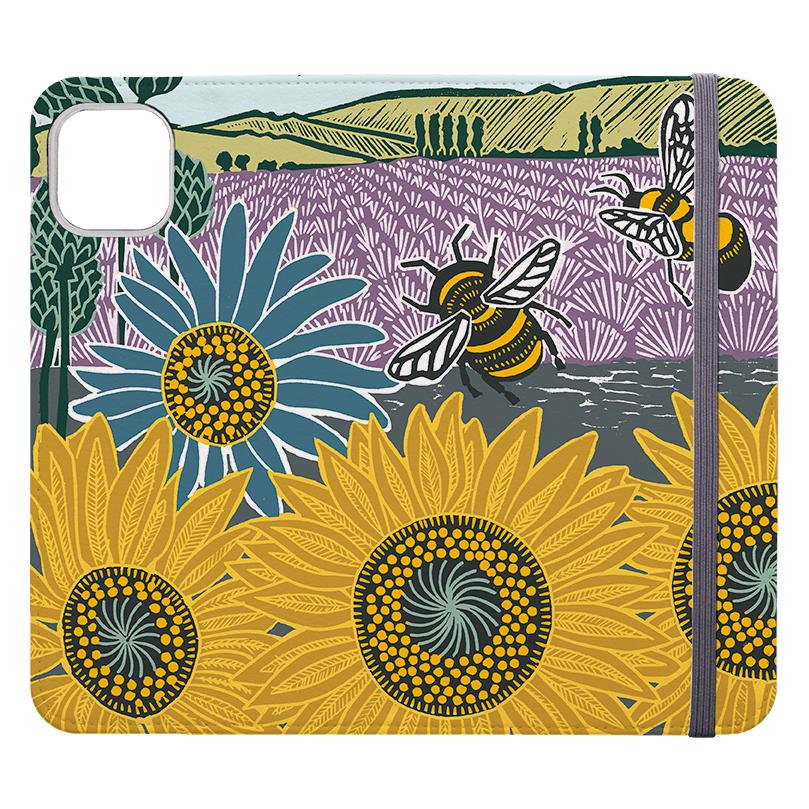 Wallet phone case-Bees And Sunflowers By Kate heiss-Vegan Leather Wallet Case Vegan leather. 3 slots for cards Fully printed exterior. Compatibility See drop down menu for options, please select the right case as we print to order.-Stringberry