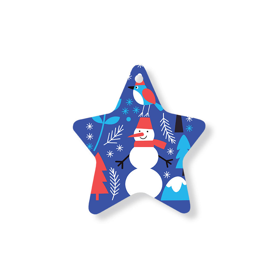 Christmas Decorations BIRD AND SNOWMAN- Wooden Xmas Star And Fridge Magnet