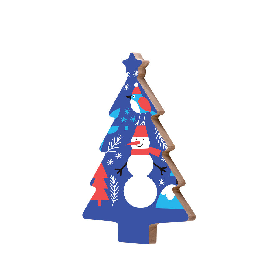 Christmas Decorations BIRD AND SNOWMAN- Wooden Xmas Tree And Fridge Magnet