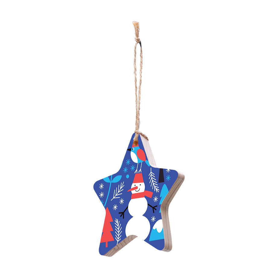 Christmas Decorations BIRD AND SNOWMAN- Wooden Xmas Star And Fridge Magnet