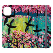 Wallet phone case-Black Birds By Claire West-Vegan Leather Wallet Case Vegan leather. 3 slots for cards Fully printed exterior. Compatibility See drop down menu for options, please select the right case as we print to order.-Stringberry