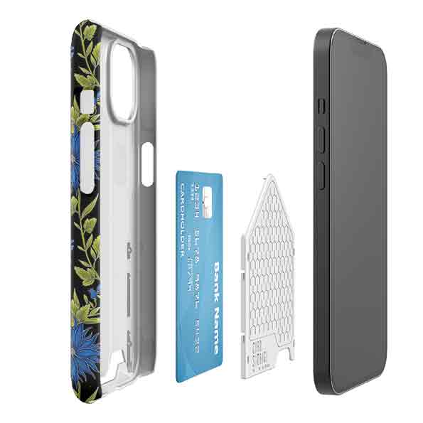 Blue Flowers Black Case and Card By Catherine Rowe