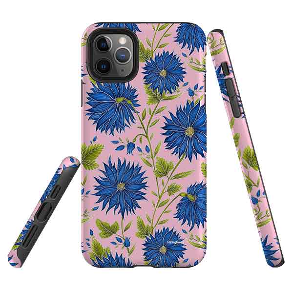 iPhone Tough Case - Blue Flowers Pink By Catherine Rowe