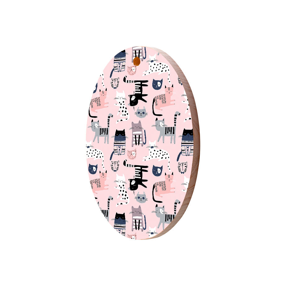 Christmas Decorations CAT-TITUDE- Wooden Xmas Oval Decoration and Fridge Magnet
