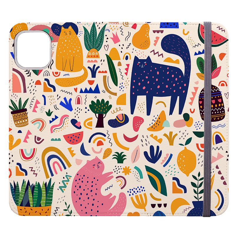 Wallet phone case-Cat Town-Vegan Leather Wallet Case Vegan leather. 3 slots for cards Fully printed exterior. Compatibility See drop down menu for options, please select the right case as we print to order.-Stringberry