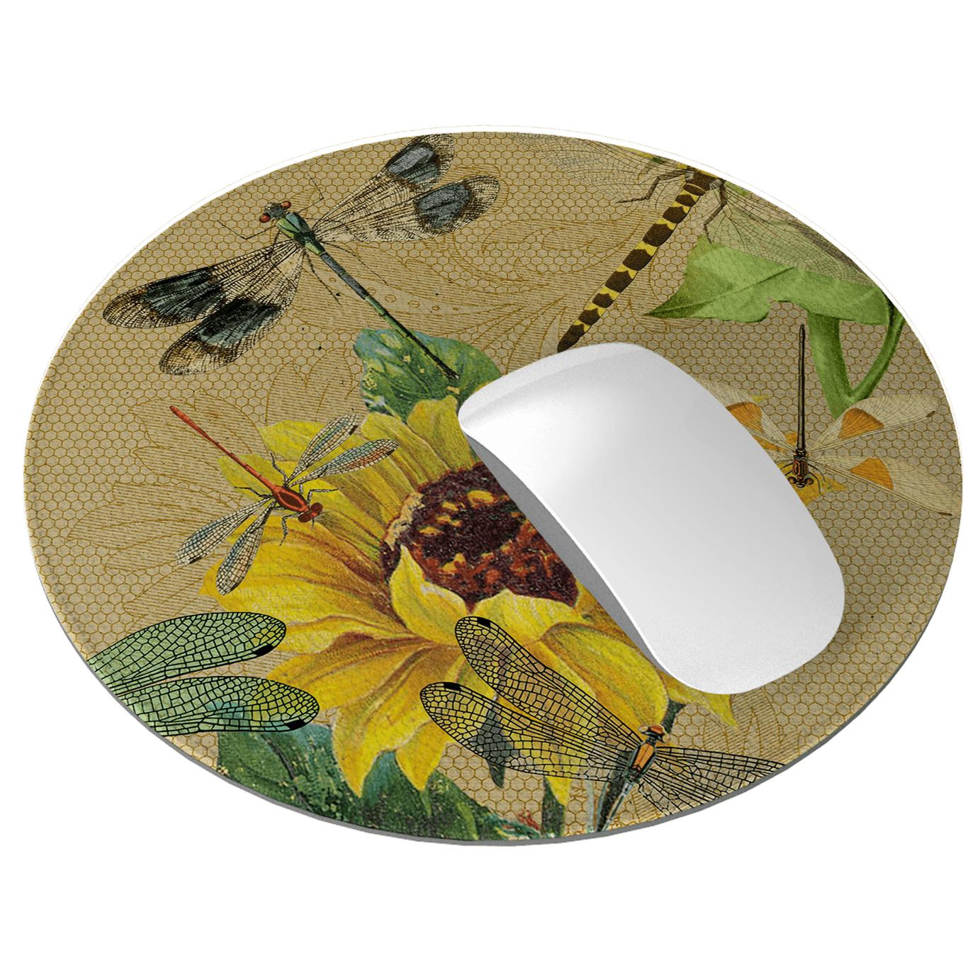 Drangonflies And Sunflowers Vegan Leather Mouse Mat