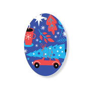 Christmas Decorations DRIVING HOME- Wooden Xmas Oval Decoration and Fridge Magnet