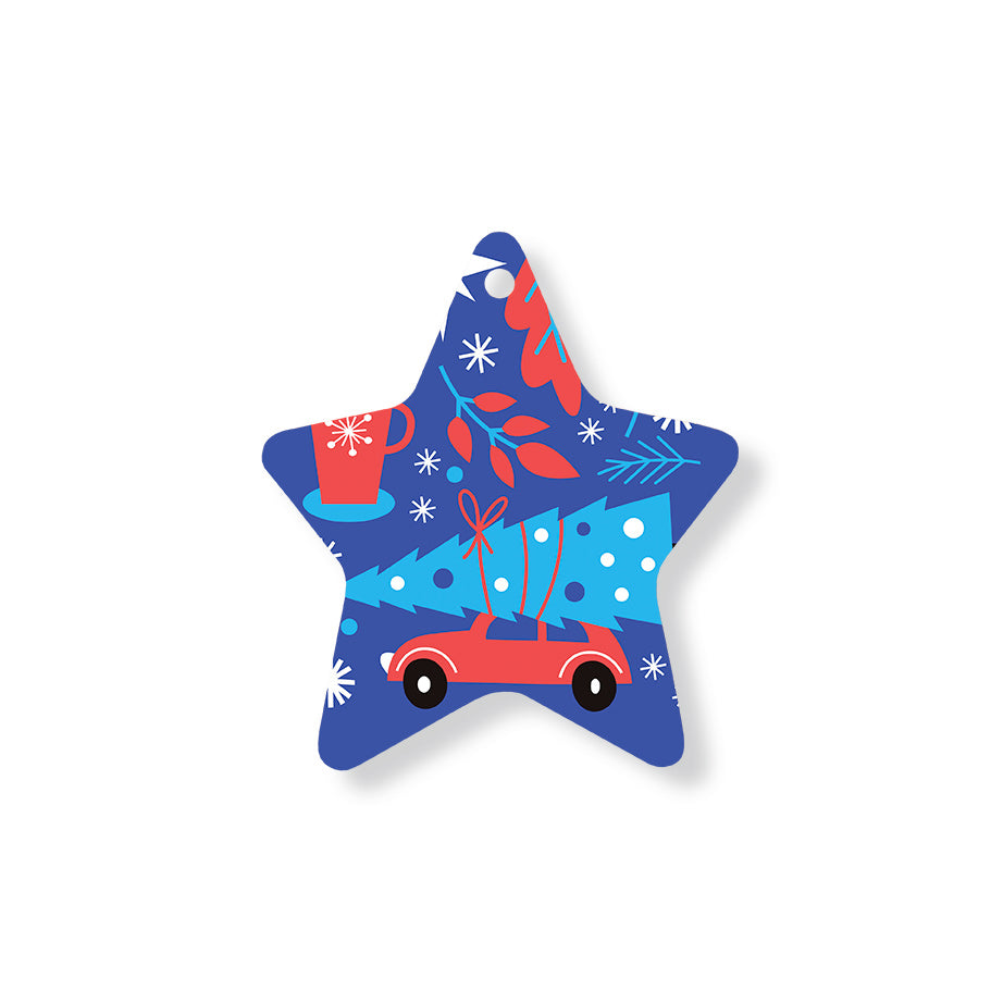 Christmas Decorations DRIVING HOME- Wooden Xmas Star And Fridge Magnet