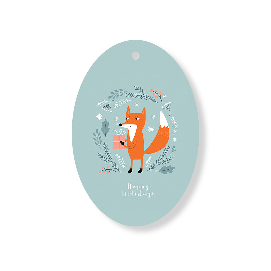 Christmas Decorations FOXY PRESENTS- Wooden Xmas Oval Decoration and Fridge Magnet