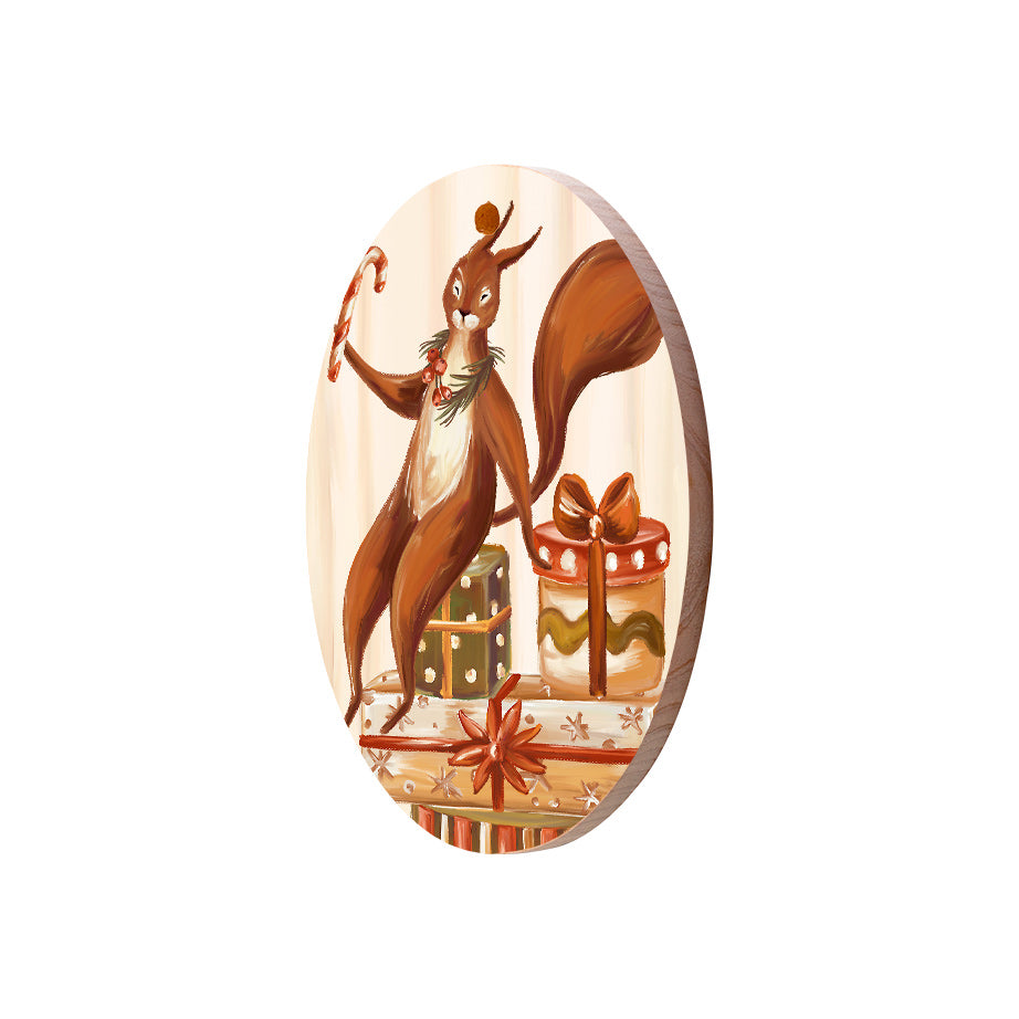 Christmas Decorations FULL OF NUTS- Wooden Xmas Oval Decoration and Fridge Magnet