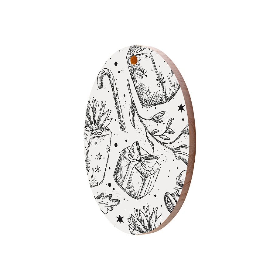 Christmas Decorations GIFTS- Wooden Xmas Oval Decoration and Fridge Magnet