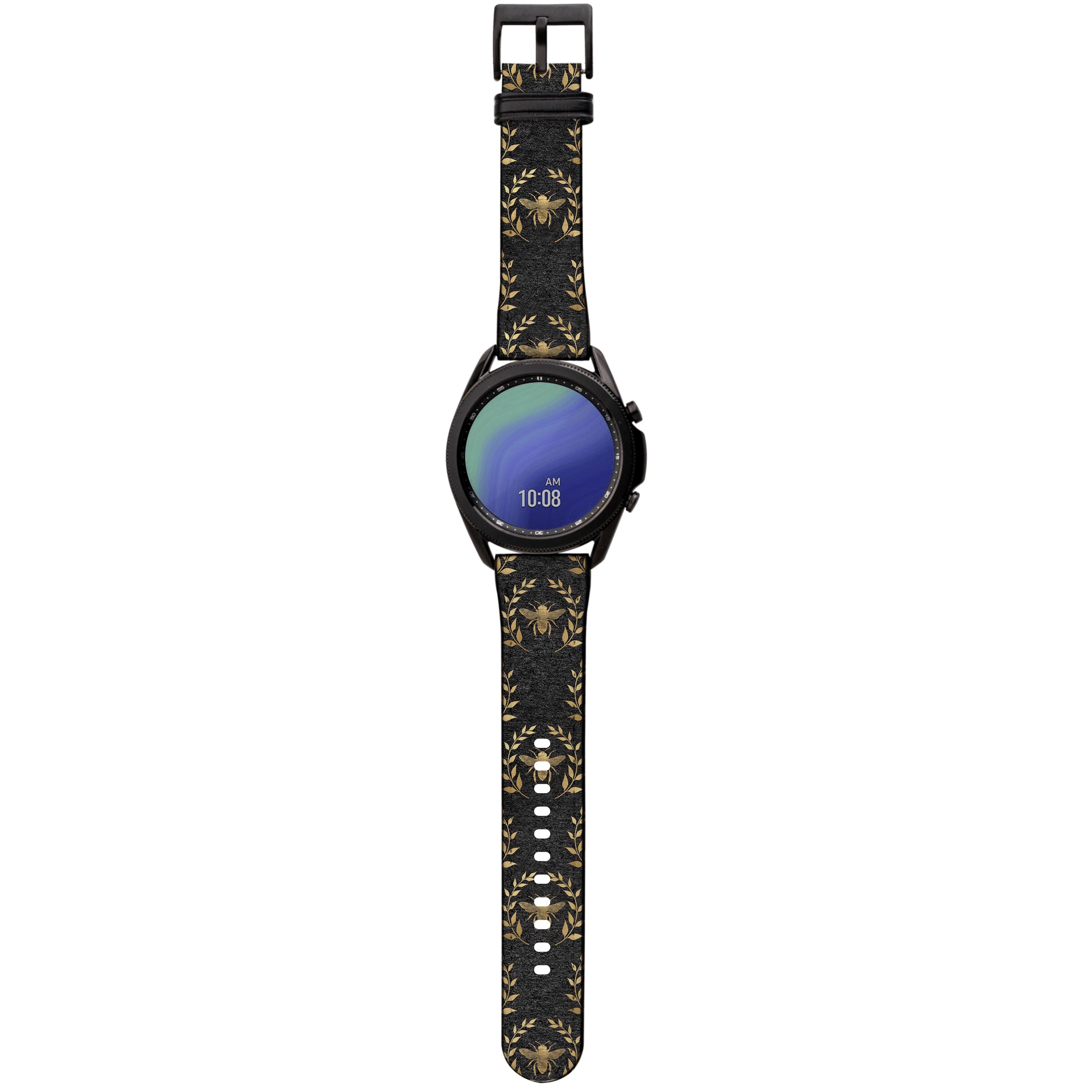 Apple Watch Straps-Golden Bees Grey Android Watch Strap-Paper Leather Samsung Watch Straps Product Details Get trendy with our Paper leather Samsung Watch bands. Available for all models of Samsung watch. High quality Paper Leather Fully printed on all exterior sides. Samsung Watch Band 40mm/42mm Samsung Watch Band 45mm/46mm-Stringberry