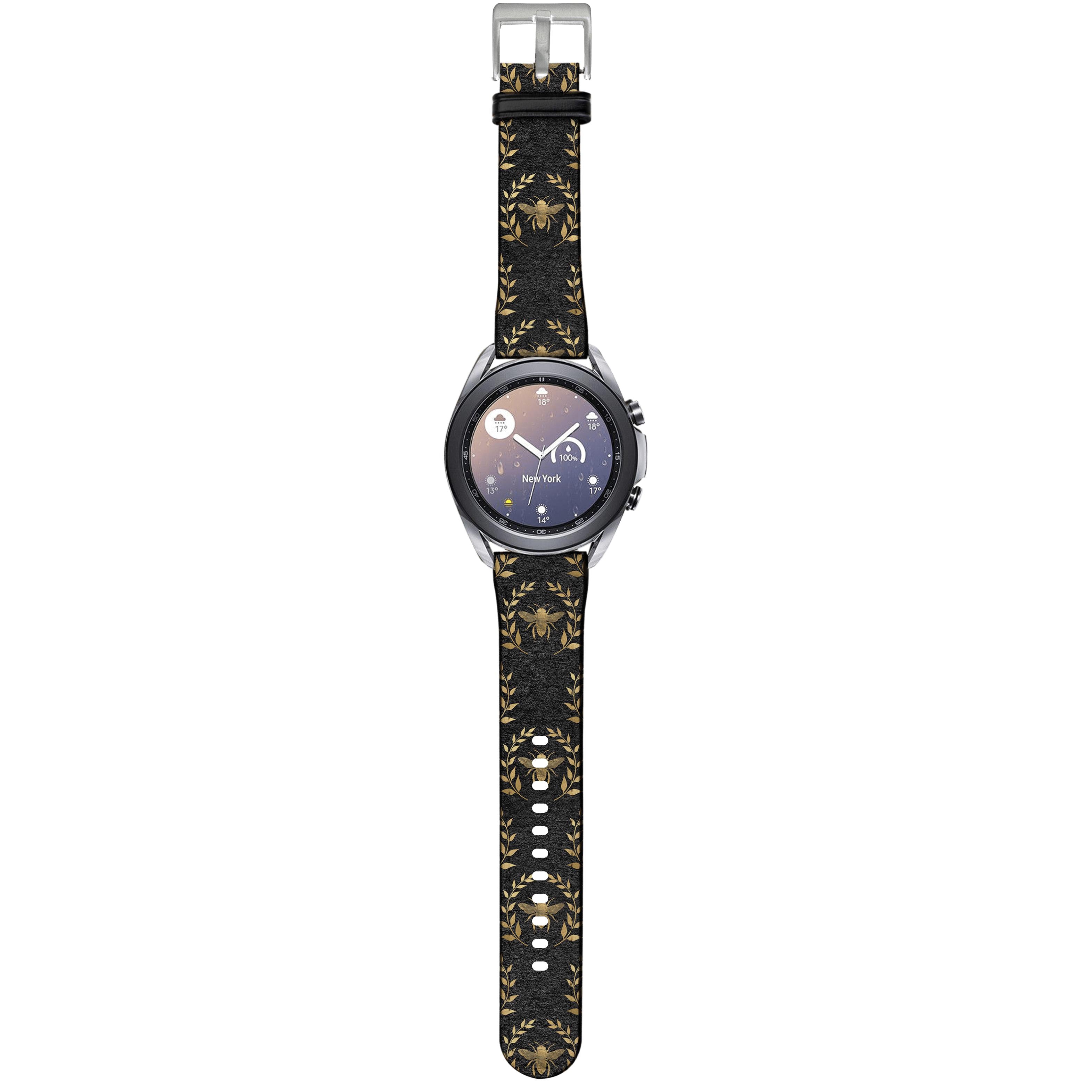 Apple Watch Straps-Golden Bees Grey Android Watch Strap-Paper Leather Samsung Watch Straps Product Details Get trendy with our Paper leather Samsung Watch bands. Available for all models of Samsung watch. High quality Paper Leather Fully printed on all exterior sides. Samsung Watch Band 40mm/42mm Samsung Watch Band 45mm/46mm-Stringberry