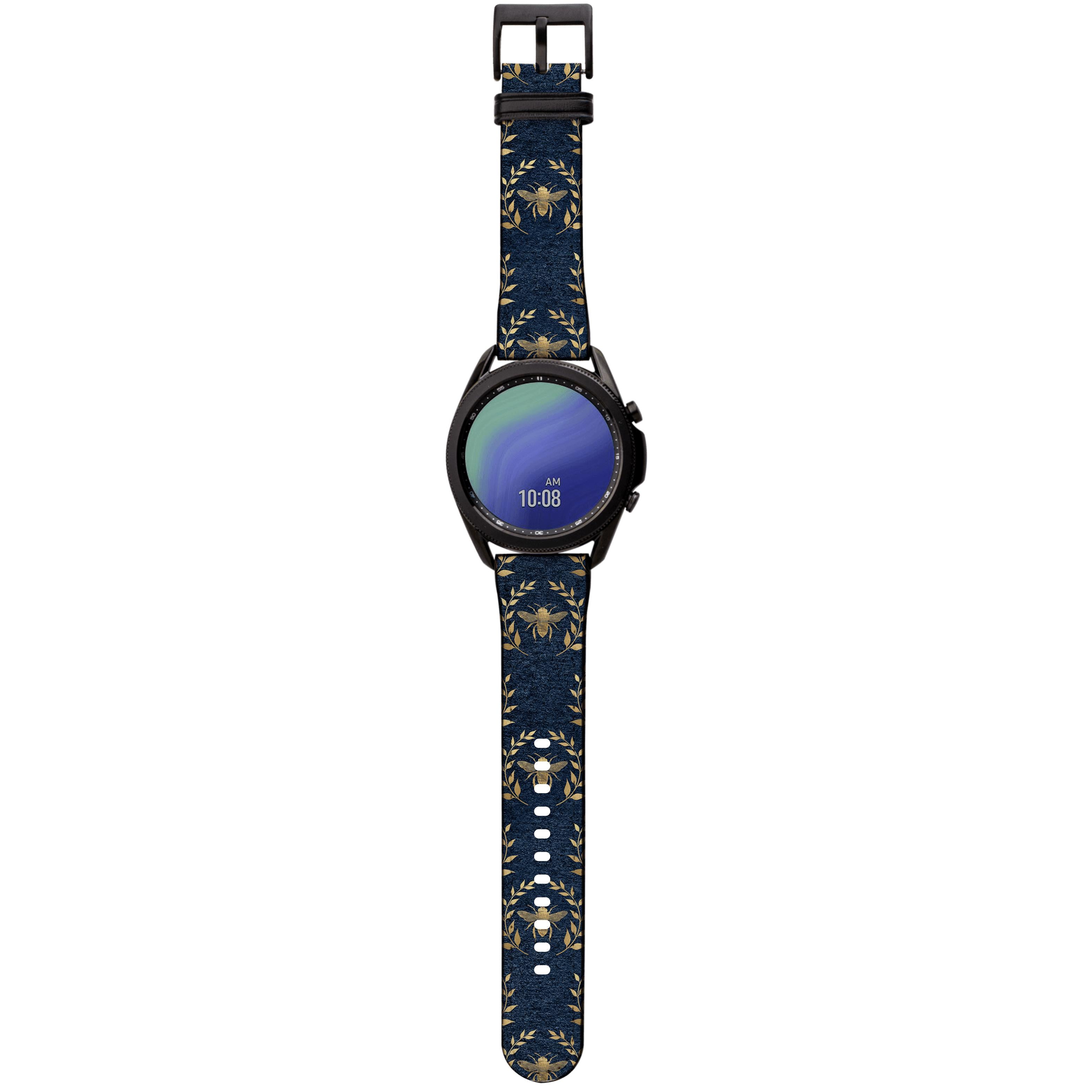 Apple Watch Straps-Golden Bees Navy Android Watch Strap-Paper Leather Samsung Watch Straps Product Details Get trendy with our Paper leather Samsung Watch bands. Available for all models of Samsung watch. High quality Paper Leather Fully printed on all exterior sides. Samsung Watch Band 40mm/42mm Samsung Watch Band 45mm/46mm-Stringberry