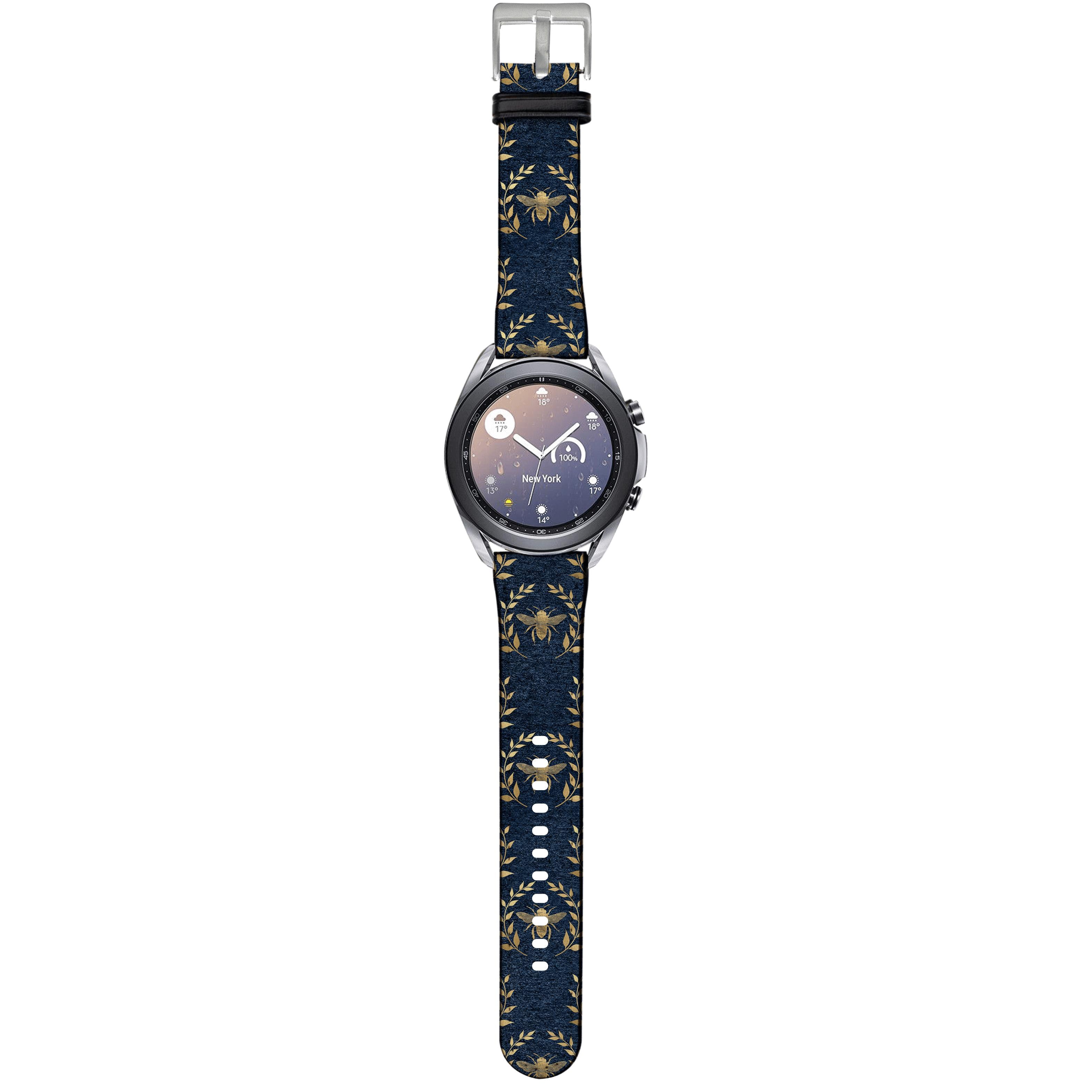 Apple Watch Straps-Golden Bees Navy Android Watch Strap-Paper Leather Samsung Watch Straps Product Details Get trendy with our Paper leather Samsung Watch bands. Available for all models of Samsung watch. High quality Paper Leather Fully printed on all exterior sides. Samsung Watch Band 40mm/42mm Samsung Watch Band 45mm/46mm-Stringberry