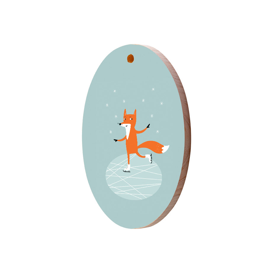 Christmas Decorations ICY FOXY- Wooden Xmas Oval Decoration and Fridge Magnet
