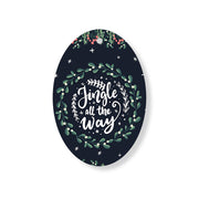 Christmas Decorations JINGLE ALL THE WAY- Wooden Xmas Oval Decoration and Fridge Magnet