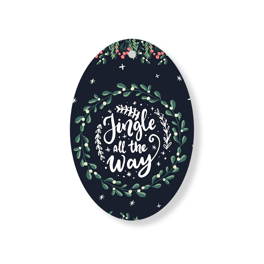 Christmas Decorations JINGLE ALL THE WAY- Wooden Xmas Oval Decoration and Fridge Magnet