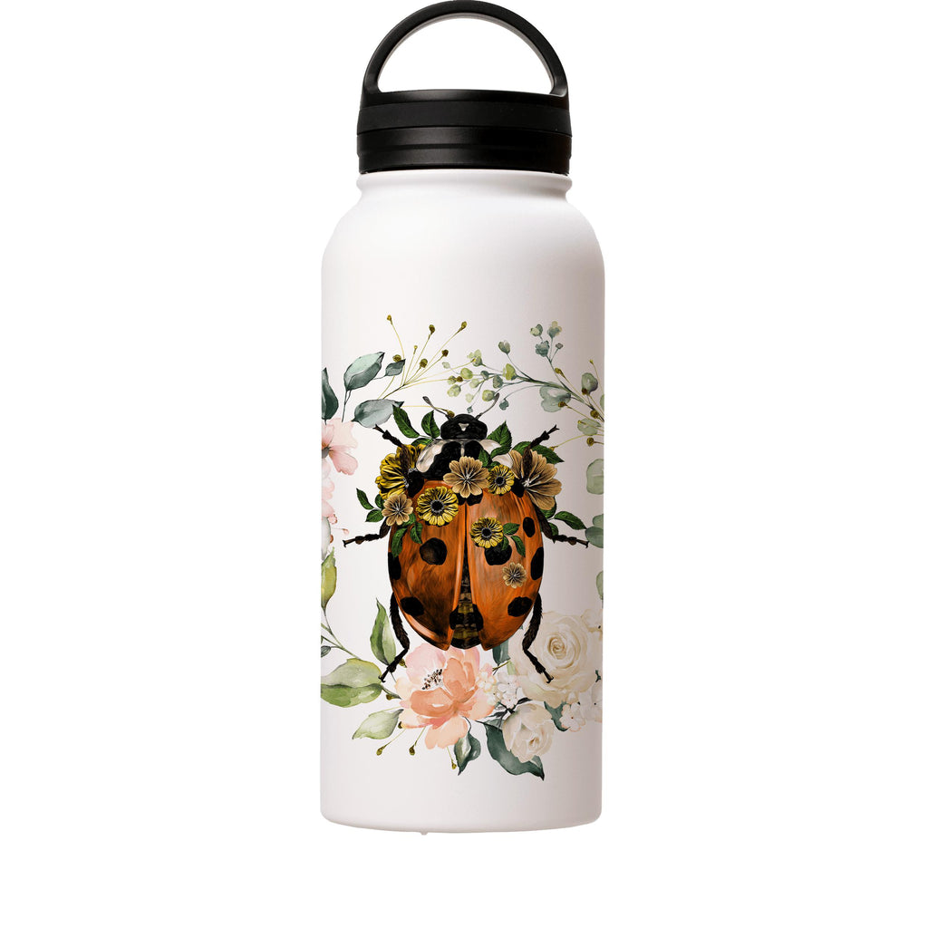 Water Bottles-Ladybug Insulated Stainless Steel Water Bottle-32oz (945ml)-handle cap-Insulated Steel Water Bottle Our insulated stainless steel bottle comes in 3 sizes- Small 12oz (350ml), Medium 18oz (530ml) and Large 32oz (945ml) . It comes with a leak proof cap Keeps water cool for 24 hours Also keeps things warm for up to 12 hours Choice of 3 lids ( Sport Cap, Handle Cap, Flip Cap ) for easy carrying Dishwasher Friendly Lightweight, durable and easy to carry Reusable, so it's safe for the pl