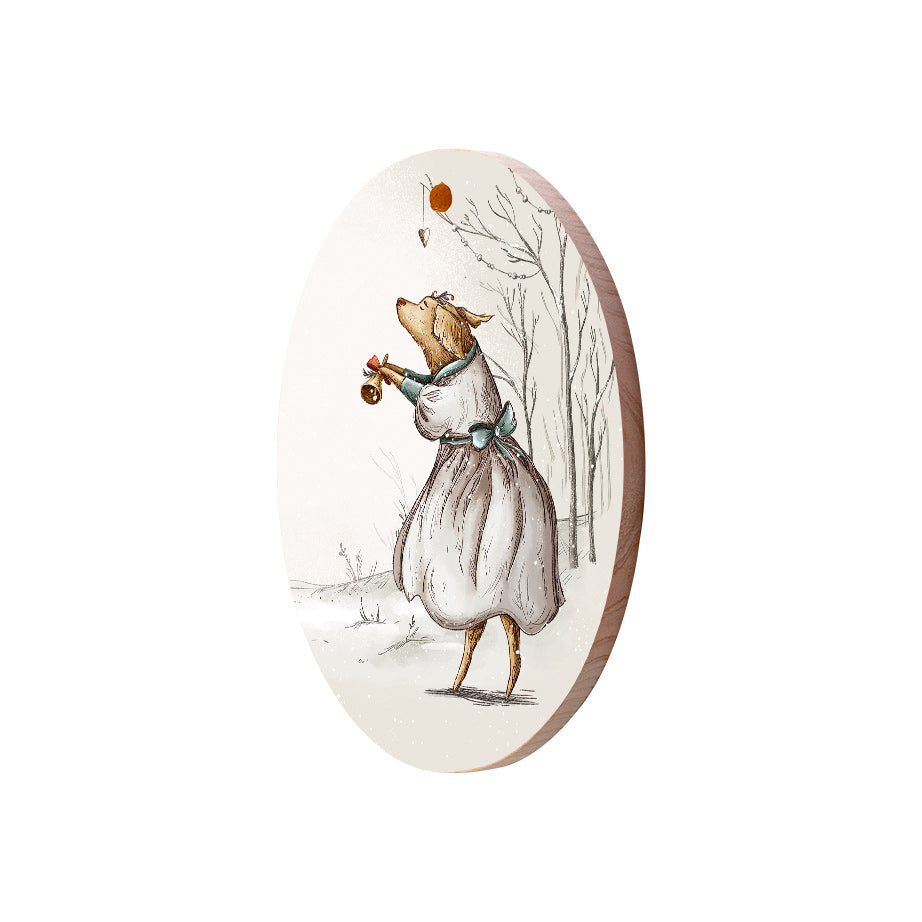 Christmas Decorations LADY XMAS- Wooden Xmas Oval Decoration and Fridge Magnet